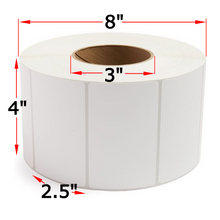 Load image into Gallery viewer, 4" X 2.5" Thermal Transfer Labels, 4 Rolls, 9300 Labels, 3" Core, 8" OD, Ribbon Required