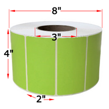 Load image into Gallery viewer, 4" X 2" Green Thermal Transfer Labels, 4 Rolls, 11500 Labels, 3" Core, 8" OD, Ribbon Required
