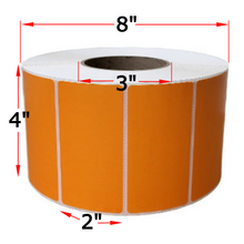 Load image into Gallery viewer, 4" X 2" Orange Thermal Transfer Labels, 4 Rolls, 11500 Labels, 3" Core, 8" OD, Ribbon Required
