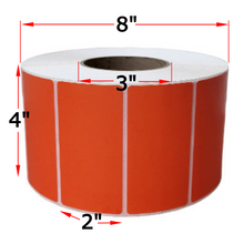 Load image into Gallery viewer, 4" X 2" Red Thermal Transfer Labels, 4 Rolls, 11500 Labels, 3" Core, 8" OD, Ribbon Required