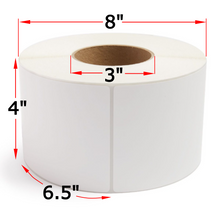 Load image into Gallery viewer, 4" X 6.5" Direct Thermal TAG Stock Labels, 4 Rolls, 3000 Labels, 3" Core, 8" OD