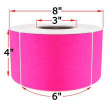 Load image into Gallery viewer, 4" X 6" Fluorescent Pink Thermal Transfer Labels, 4 Rolls, 4000 Labels, 3" Core, 8" OD, Ribbon Required