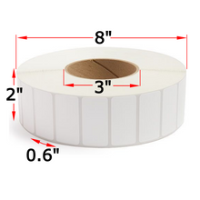 Load image into Gallery viewer, 2&quot; x 0.6&quot; Thermal Transfer Labels, 8 Rolls, 64000 Labels, 3&quot; Core, 8&quot; OD, Ribbon Required
