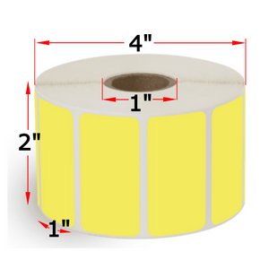 2" X 1" Yellow Direct Thermal Labels, 12 Rolls, 16260 Labels, 1" Core, 4" OD