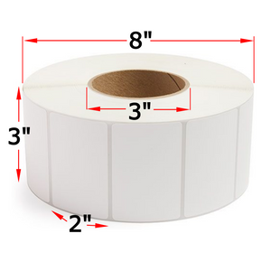 3" X 2" Thermal Transfer Labels, 4 Rolls, 11500 Labels, 3" Core, 8" OD, Ribbon Required