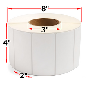 4" X 2" Direct Thermal Labels, 4 Rolls, 11500 Labels, 3" Core, 8" OD