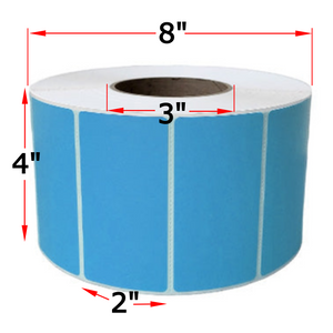 4" X 2" Blue Thermal Transfer Labels, 4 Rolls, 11500 Labels, 3" Core, 8" OD, Ribbon Required