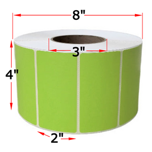 4" X 2" Green Thermal Transfer Labels, 4 Rolls, 11500 Labels, 3" Core, 8" OD, Ribbon Required