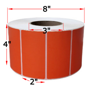 4" X 2" Red Thermal Transfer Labels, 4 Rolls, 11500 Labels, 3" Core, 8" OD, Ribbon Required