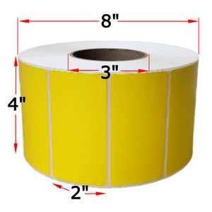 2" X 1" Yellow Direct Thermal Labels, 12 Rolls, 16260 Labels, 1" Core, 4" OD