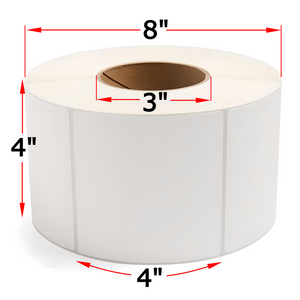 4" X 4" Thermal Transfer Labels, 4 Rolls, 6000 Labels, 3" Core, 8" OD, Ribbon Required