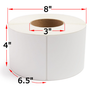 4" X 6.5" Direct Thermal TAG Stock Labels, 4 Rolls, 3000 Labels, 3" Core, 8" OD
