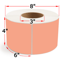 Load image into Gallery viewer, 4&quot; X 6&quot; Fluorescent Orange Thermal Transfer Labels, 4 Rolls, 4000 Labels, 3&quot; Core, 8&quot; OD, Ribbon Required
