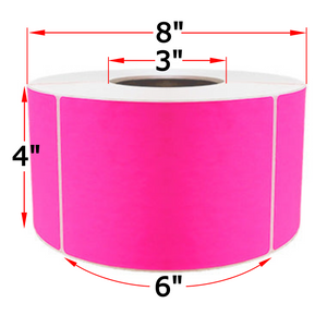 4" X 6" Fluorescent Pink Thermal Transfer Labels, 4 Rolls, 4000 Labels, 3" Core, 8" OD, Ribbon Required