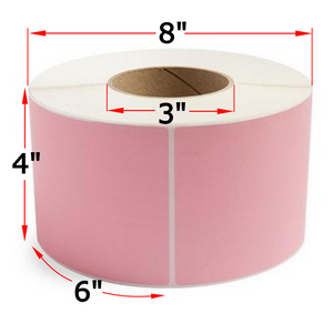4" X 6" Pink Thermal Transfer Labels, 4 Rolls, 4000 Labels, 3" Core, 8" OD, Ribbon Required