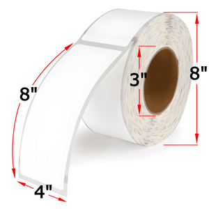 4" X 8" Thermal Transfer Labels, 4 Rolls, 3000 Labels, 3" Core, 8" OD, Ribbon Required